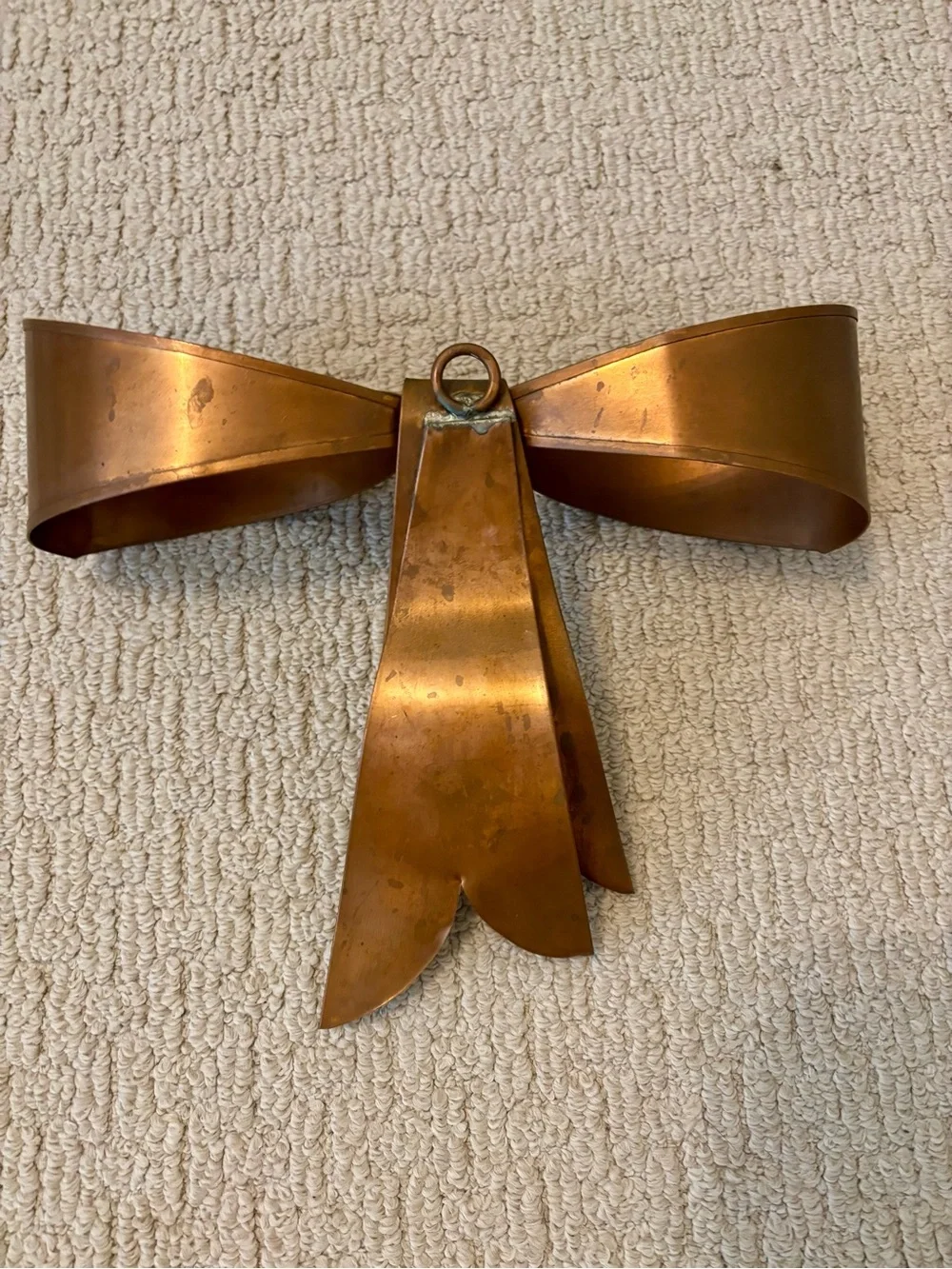 Vintage  Copper Bow with a natural aged patina. Wall Hook MCM-70s
